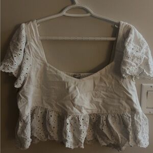 American Eagle Outfitters White Eyelet Ruffle Crop Top